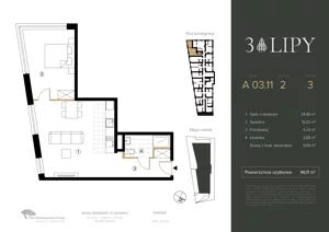 2 pokoje, lokal inwestycyjny 46,11 m², piętro 3, oferta nr A.03.11, 3 Lipy, Gdańsk, Piecki-Migowo, Morena, ul. Trzy Lipy 6