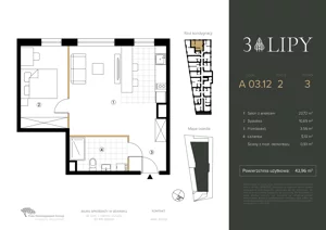 2 pokoje, lokal inwestycyjny 43,96 m², piętro 3, oferta nr A.03.12, 3 Lipy, Gdańsk, Piecki-Migowo, Morena, ul. Trzy Lipy 6