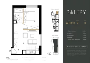 2 pokoje, lokal inwestycyjny 33,42 m², piętro 3, oferta nr A.03.13, 3 Lipy, Gdańsk, Piecki-Migowo, Morena, ul. Trzy Lipy 6