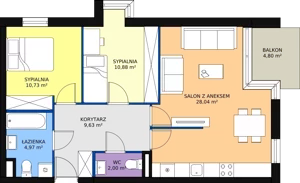 3 pokoje, mieszkanie 64,75 m², piętro 2, oferta nr B/M18, Rezydencja Chabrowa, Lublin, Sławin, Sławin, ul. Chabrowa 2