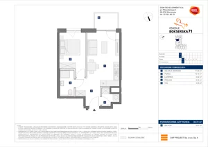 2 pokoje, mieszkanie 39,72 m², piętro 1, oferta nr E/6, Bokserska 71 etap 2.3, Warszawa, Ursynów, Wyczółki, ul. Bokserska