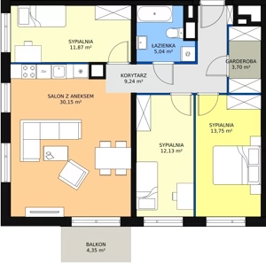 4 pokoje, mieszkanie 85,88 m², piętro 1, oferta nr A/35, Apartamenty Nad Rzeką, Wrocław, Stare Miasto, ul. Michalczyka 3