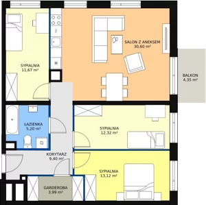 4 pokoje, mieszkanie 86,30 m², piętro 1, oferta nr A/55, Apartamenty Nad Rzeką, Wrocław, Stare Miasto, ul. Michalczyka 3