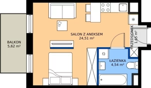 1 pokój, apartament 30,70 m², piętro 1, oferta nr H/59, Apartamenty Park Matecznego etap 2.2, Kraków, Podgórze, Mateczny, ul. Orawska