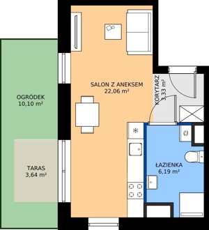 1 pokój, apartament 31,58 m², parter, oferta nr H/45, Apartamenty Park Matecznego etap 2.2, Kraków, Podgórze, Mateczny, ul. Orawska