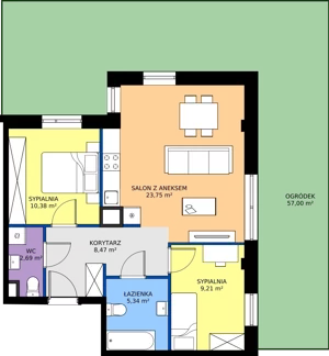 3 pokoje, apartament 59,84 m², parter, oferta nr I/16, Apartamenty Park Matecznego etap 2.2, Kraków, Podgórze, Mateczny, ul. Orawska