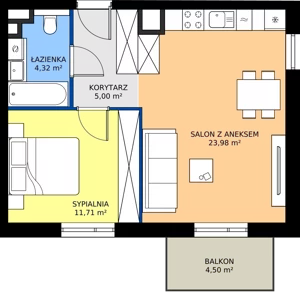 2 pokoje, mieszkanie 45,01 m², piętro 3, oferta nr 17, MISTA Kraków, Kraków, Mistrzejowice, ul. Mistrzejowicka