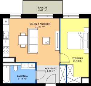 2 pokoje, mieszkanie 46,39 m², piętro 3, oferta nr 15, MISTA Kraków, Kraków, Mistrzejowice, ul. Mistrzejowicka
