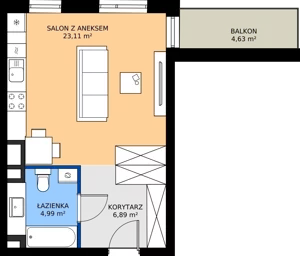 1 pokój, mieszkanie 34,99 m², piętro 4, oferta nr 28, MISTA Kraków, Kraków, Mistrzejowice, ul. Mistrzejowicka