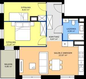 3 pokoje, mieszkanie 54,58 m², piętro 1, oferta nr 61, MISTA Kraków, Kraków, Mistrzejowice, ul. Mistrzejowicka