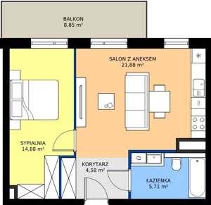 2 pokoje, mieszkanie 47,05 m², piętro 1, oferta nr 56, MISTA Kraków, Kraków, Mistrzejowice, ul. Mistrzejowicka