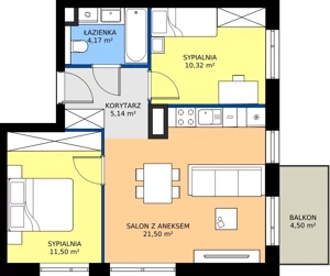 3 pokoje, mieszkanie 52,63 m², piętro 6, oferta nr 92, MISTA Kraków, Kraków, Mistrzejowice, ul. Mistrzejowicka