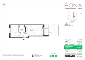 2 pokoje, mieszkanie 40,01 m², piętro 2, oferta nr 122, BONA, Kraków, Podgórze Duchackie, ul. Walerego Sławka 7
