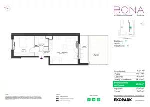 2 pokoje, mieszkanie 45,16 m², piętro 1, oferta nr 1, BONA, Kraków, Podgórze Duchackie, ul. Walerego Sławka 7