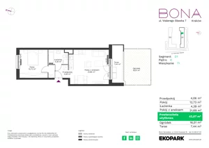 2 pokoje, mieszkanie 42,87 m², parter, oferta nr 71, BONA, Kraków, Podgórze Duchackie, ul. Walerego Sławka 7