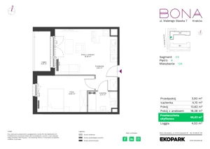 2 pokoje, mieszkanie 40,03 m², piętro 6, oferta nr 134, BONA, Kraków, Podgórze Duchackie, ul. Walerego Sławka 7
