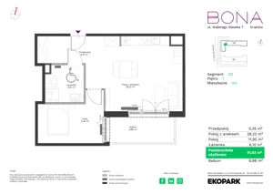 2 pokoje, mieszkanie 51,62 m², piętro 1, oferta nr 143, BONA, Kraków, Podgórze Duchackie, ul. Walerego Sławka 7