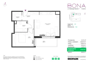 2 pokoje, mieszkanie 51,43 m², piętro 5, oferta nr 163, BONA, Kraków, Podgórze Duchackie, ul. Walerego Sławka 7