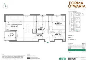 3 pokoje, mieszkanie 66,64 m², piętro 2, oferta nr C1-20, Forma Otwarta - Etap C, Kraków, Bronowice, Bronowice Wielkie, ul. Sosnowiecka