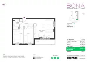 3 pokoje, mieszkanie 63,01 m², piętro 1, oferta nr 2, BONA, Kraków, Podgórze Duchackie, ul. Walerego Sławka 7