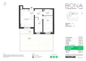 3 pokoje, mieszkanie 47,51 m², parter, oferta nr 182, BONA, Kraków, Podgórze Duchackie, ul. Walerego Sławka 7