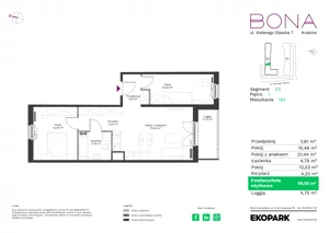 3 pokoje, mieszkanie 56,55 m², piętro 1, oferta nr 184, BONA, Kraków, Podgórze Duchackie, ul. Walerego Sławka 7