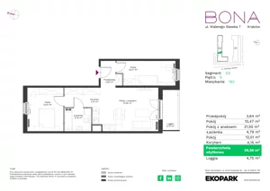 3 pokoje, mieszkanie 56,56 m², piętro 5, oferta nr 192, BONA, Kraków, Podgórze Duchackie, ul. Walerego Sławka 7