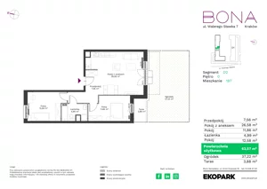 3 pokoje, mieszkanie 63,01 m², piętro 1, oferta nr 2, BONA, Kraków, Podgórze Duchackie, ul. Walerego Sławka 7