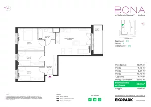 4 pokoje, mieszkanie 69,01 m², piętro 6, oferta nr 215, BONA, Kraków, Podgórze Duchackie, ul. Walerego Sławka 7
