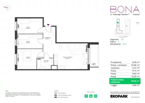 4 pokoje, mieszkanie 45,16 m², piętro 7, oferta nr 244, BONA, Kraków, Podgórze Duchackie, ul. Walerego Sławka 7