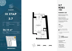1 pokój, apartament 26,14 m², piętro 3, oferta nr 3.7, Diasfera III, Łódź, Śródmieście, al. Piłsudskiego 37