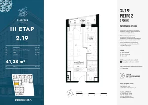 2 pokoje, apartament 41,38 m², piętro 2, oferta nr 2.19, Diasfera III, Łódź, Śródmieście, al. Piłsudskiego 37
