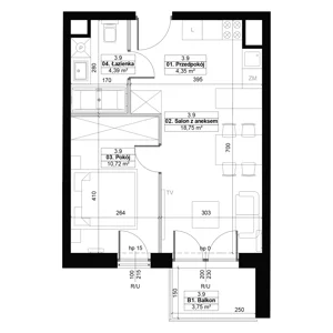 2 pokoje, apartament 38,21 m², piętro 3, oferta nr 3.9, Diasfera III, Łódź, Śródmieście, al. Piłsudskiego 37