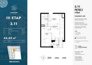 2 pokoje, apartament 44,63 m², piętro 3, oferta nr 3.11, Diasfera III, Łódź, Śródmieście, al. Piłsudskiego 37