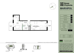 2 pokoje, apartament 51,23 m², piętro 6, oferta nr B/B2-6-03, Nowa Chylonia, Gdynia, Chylonia, Chylonia, ul. Pucka 4