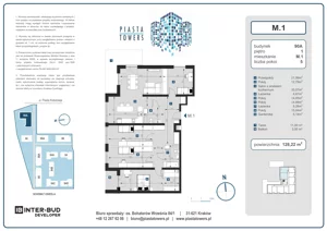 5 pokoi, mieszkanie 128,22 m², piętro 1, oferta nr 1, Piasta Towers Bud. 9, Kraków, Mistrzejowice, os. Bohaterów Września