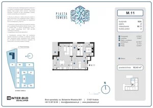 3 pokoje, mieszkanie 62,43 m², piętro 2, oferta nr 11, Piasta Towers Bud. 9, Kraków, Mistrzejowice, os. Bohaterów Września