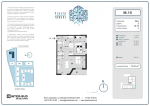 3 pokoje, mieszkanie 73,45 m², piętro 2, oferta nr 15, Piasta Towers Bud. 9, Kraków, Mistrzejowice, os. Bohaterów Września