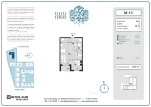 2 pokoje, mieszkanie 45,80 m², piętro 2, oferta nr 18, Piasta Towers Bud. 9, Kraków, Mistrzejowice, os. Bohaterów Września