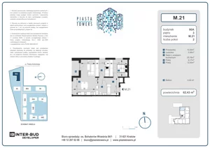 3 pokoje, mieszkanie 62,43 m², piętro 3, oferta nr 21, Piasta Towers Bud. 9, Kraków, Mistrzejowice, os. Bohaterów Września