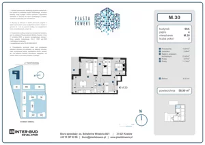 3 pokoje, mieszkanie 58,90 m², piętro 4, oferta nr 30, Piasta Towers Bud. 9, Kraków, Mistrzejowice, os. Bohaterów Września