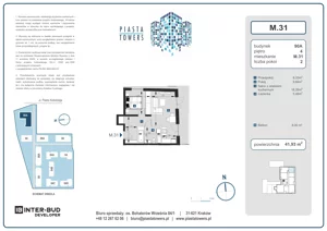 2 pokoje, mieszkanie 41,93 m², piętro 4, oferta nr 31, Piasta Towers Bud. 9, Kraków, Mistrzejowice, os. Bohaterów Września