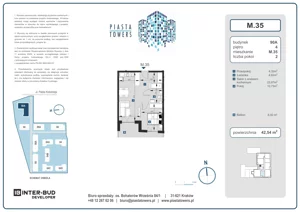 2 pokoje, mieszkanie 42,54 m², piętro 4, oferta nr 35, Piasta Towers Bud. 9, Kraków, Mistrzejowice, os. Bohaterów Września