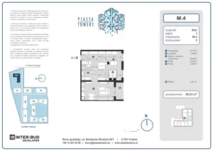 3 pokoje, mieszkanie 66,03 m², piętro 1, oferta nr 4, Piasta Towers Bud. 9, Kraków, Mistrzejowice, os. Bohaterów Września