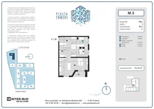 3 pokoje, mieszkanie 72,19 m², piętro 1, oferta nr 5, Piasta Towers Bud. 9, Kraków, Mistrzejowice, os. Bohaterów Września