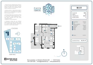 3 pokoje, mieszkanie 81,97 m², piętro 6, oferta nr 51, Piasta Towers Bud. 9, Kraków, Mistrzejowice, os. Bohaterów Września
