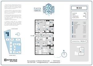 5 pokoi, mieszkanie 102,63 m², piętro 8, oferta nr 63, Piasta Towers Bud. 9, Kraków, Mistrzejowice, os. Bohaterów Września