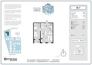3 pokoje, mieszkanie 66,33 m², piętro 1, oferta nr 7, Piasta Towers Bud. 9, Kraków, Mistrzejowice, os. Bohaterów Września