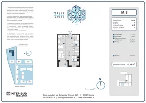 2 pokoje, mieszkanie 45,44 m², piętro 1, oferta nr 8, Piasta Towers Bud. 9, Kraków, Mistrzejowice, os. Bohaterów Września