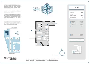 2 pokoje, mieszkanie 57,79 m², piętro 1, oferta nr 9, Piasta Towers Bud. 9, Kraków, Mistrzejowice, os. Bohaterów Września